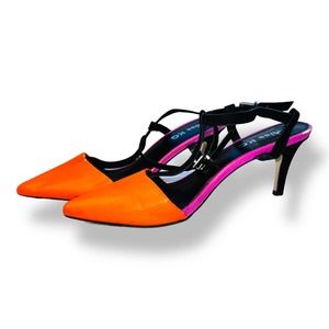 Miss KG Stilleto Heels. Size 7 Womens. Orange and Pink 2 inch heel
